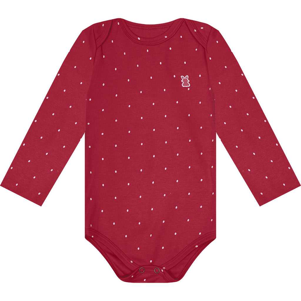 Body Manga Longa Bebê Menina Suedine Poá - Kiko Baby