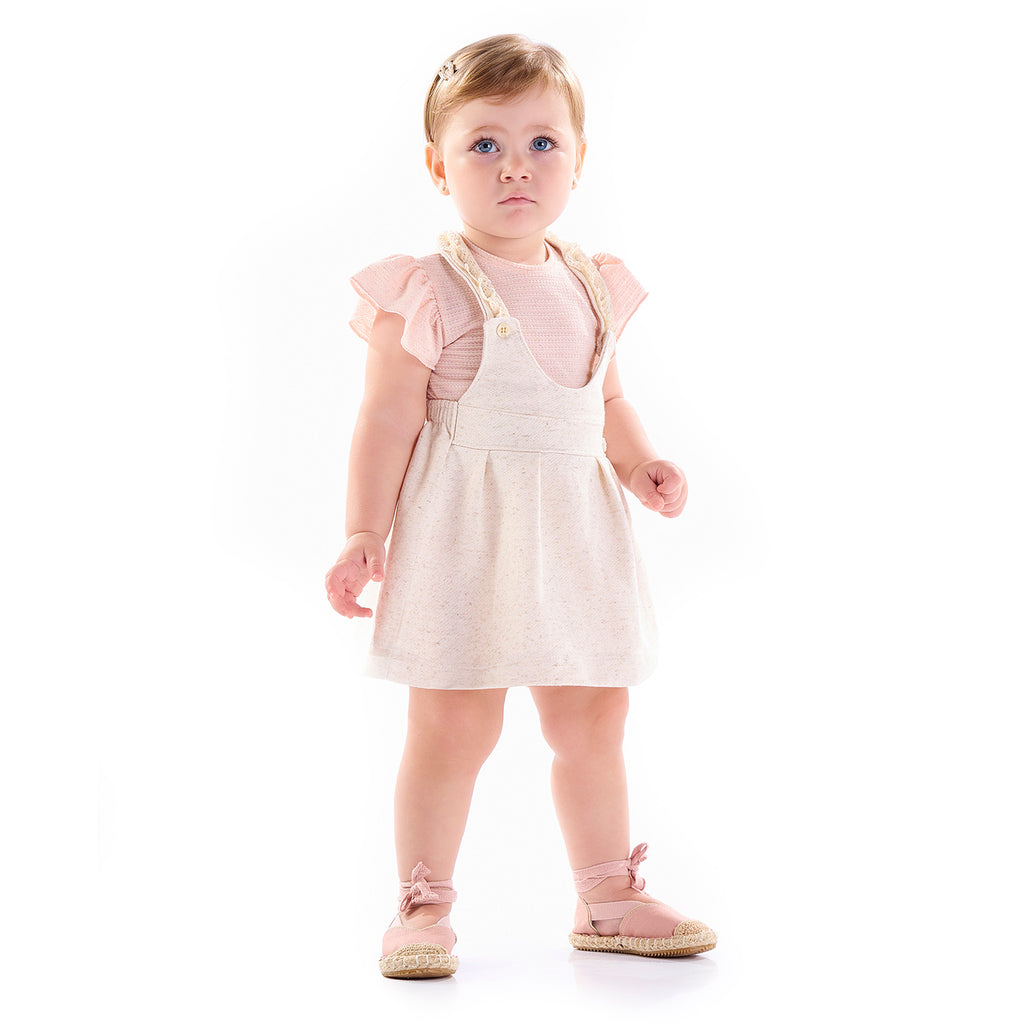 Conjunto Bebê Salopete Moletinho e Body Linho - Kiki Xodó