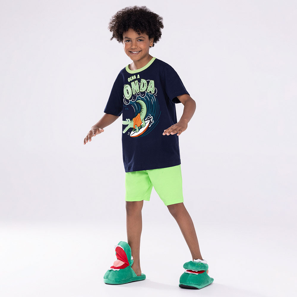 Pijama Infantil Menino Brilha no Escuro Jacaré - Alakazoo