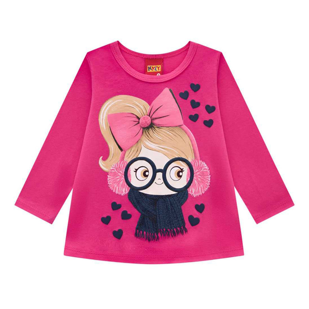Blusa em Meia Malha Estampa Menina No Inverno - Kyly