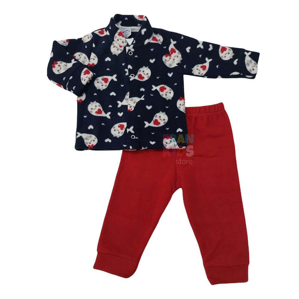 Pijama Soft Com Abertura Frontal Marinho Foca - Rosebud