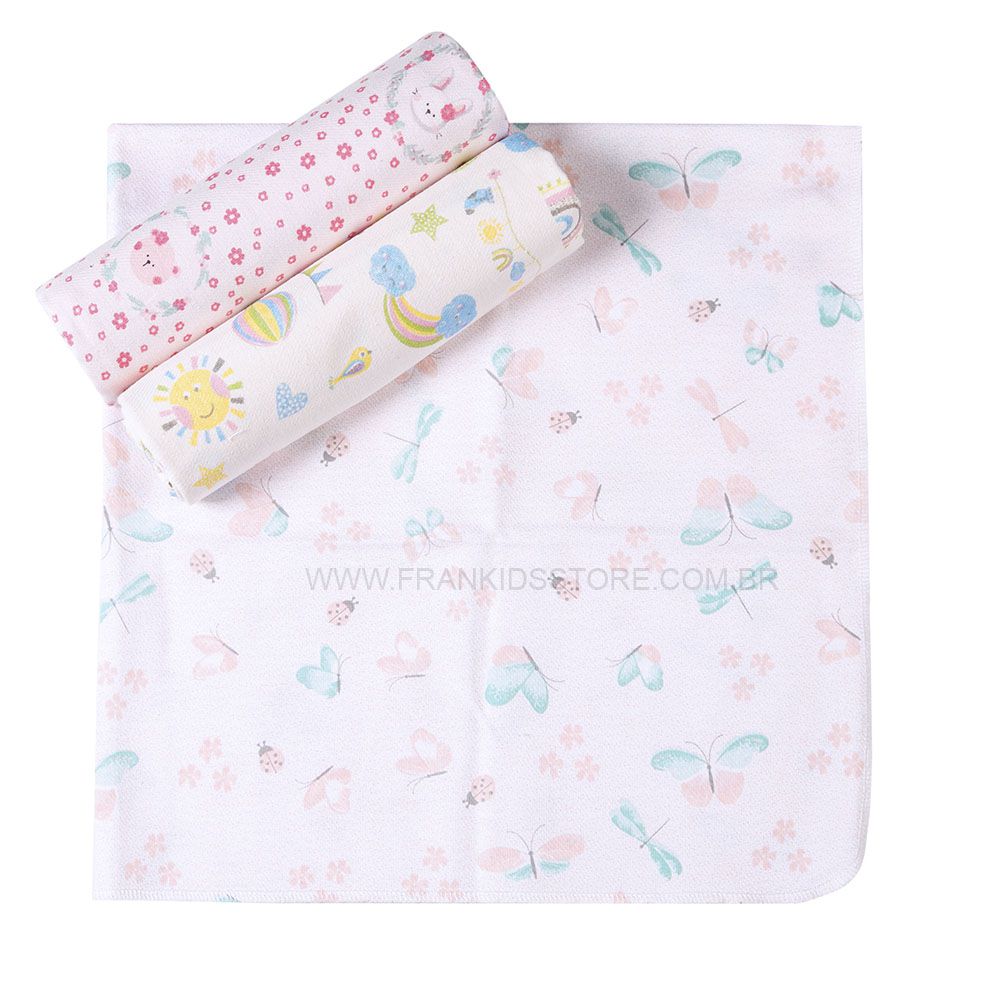 Cueiro Flanelado Estampado 1,0Mx80CM C/3 UN Menina - Karinho