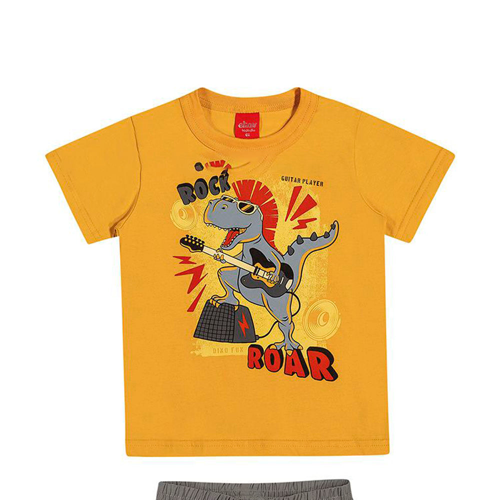 Conjunto Camiseta em Meia Malha Dino Rock e Bermuda Tactel - Elian