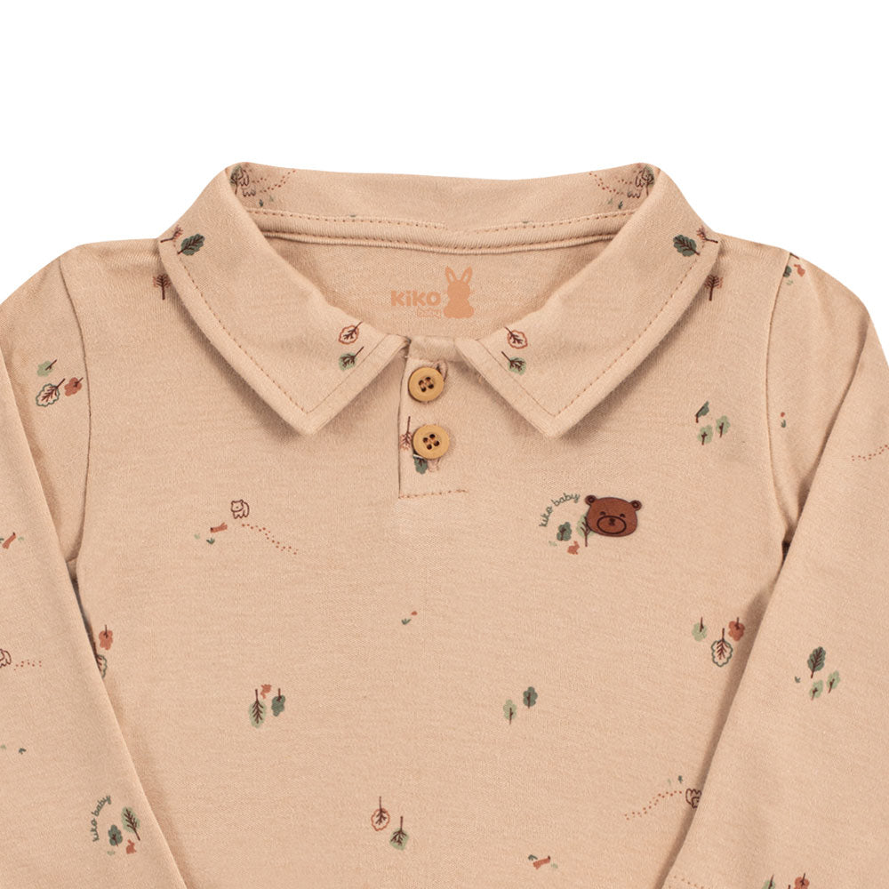 Body Manga Longa Bebê Menino Gola Polo Urso - Kiko Baby