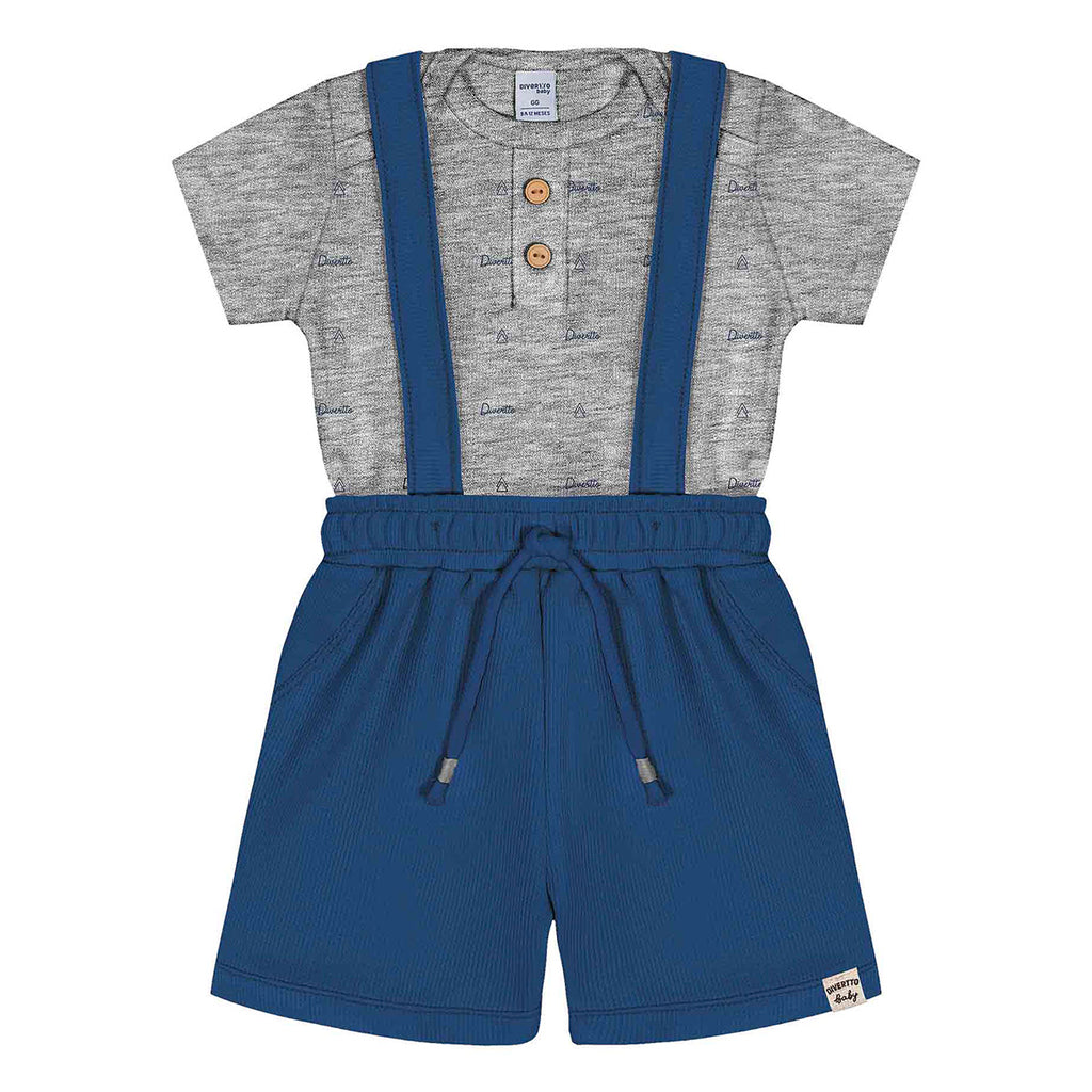 Conjunto Bebê Menino Body Bermuda Com Suspensório - Divertto