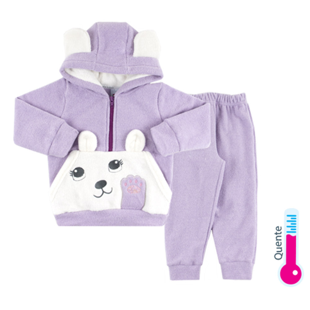 Conjunto Bebê Casaco e Calça Soft Glacê Ursinha - Rosebud