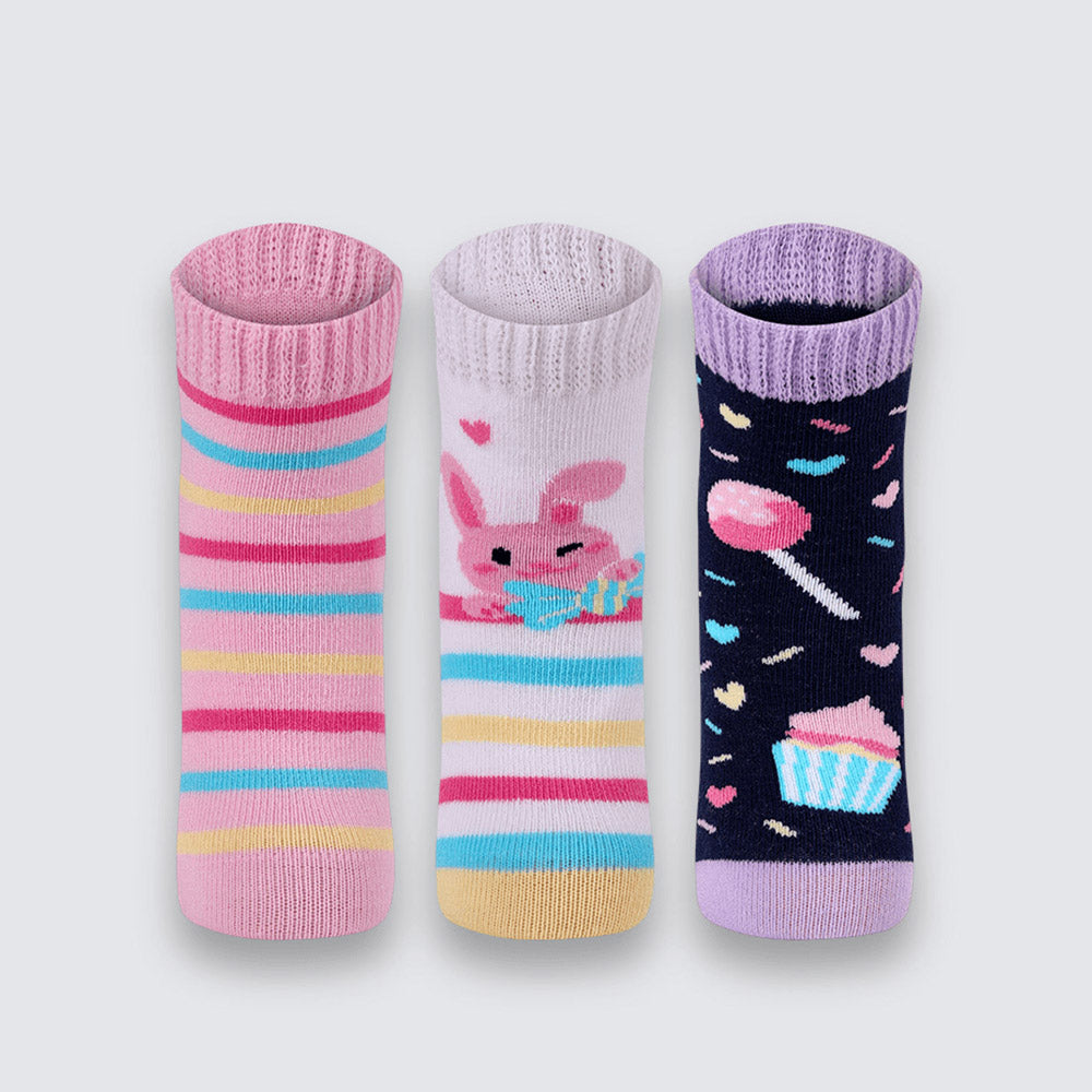 Kit 3 Pares Meia Cano Médio Bebê Menina Coelhinha - Lupo