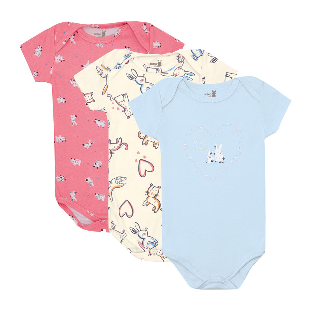 Body Manga Curta Bebê Menina Coelhos - Kiko Baby