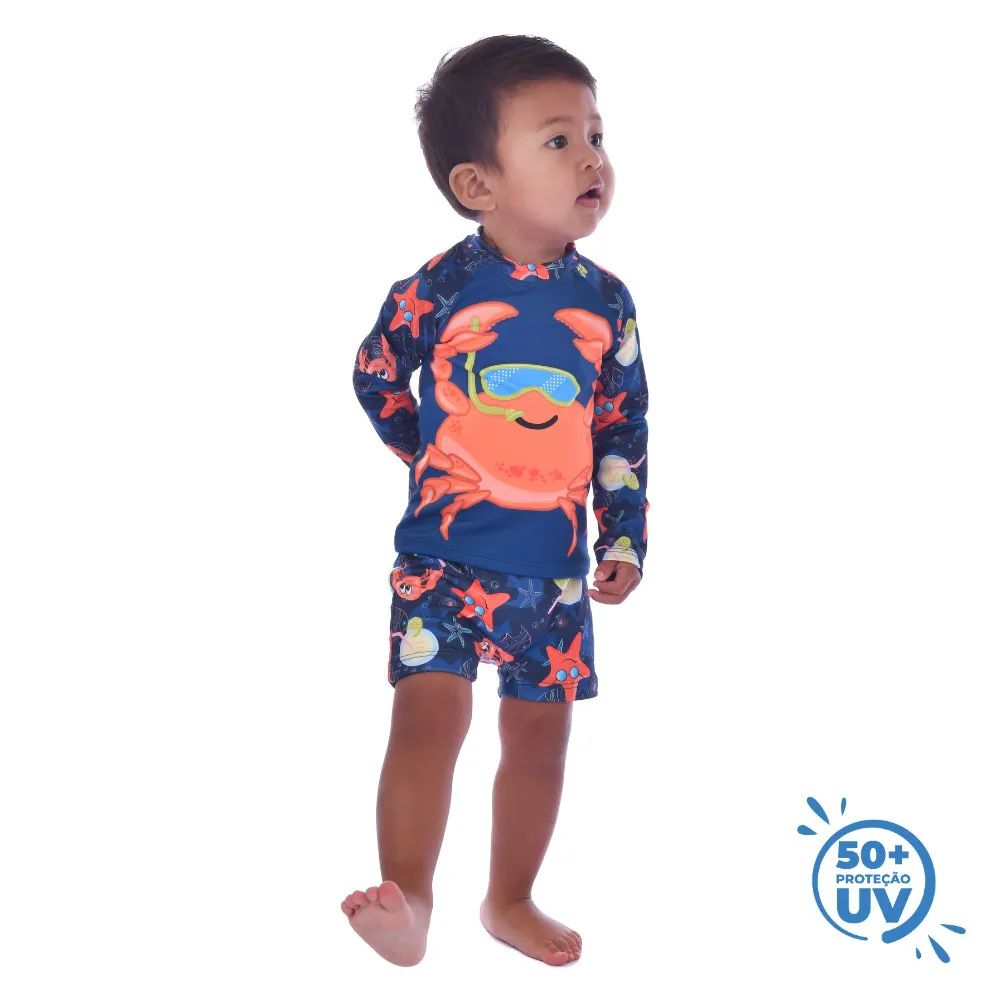 Conjunto Camiseta e Sunga Boxer C/ Proteção UV 50+ Caranguejo - Everly
