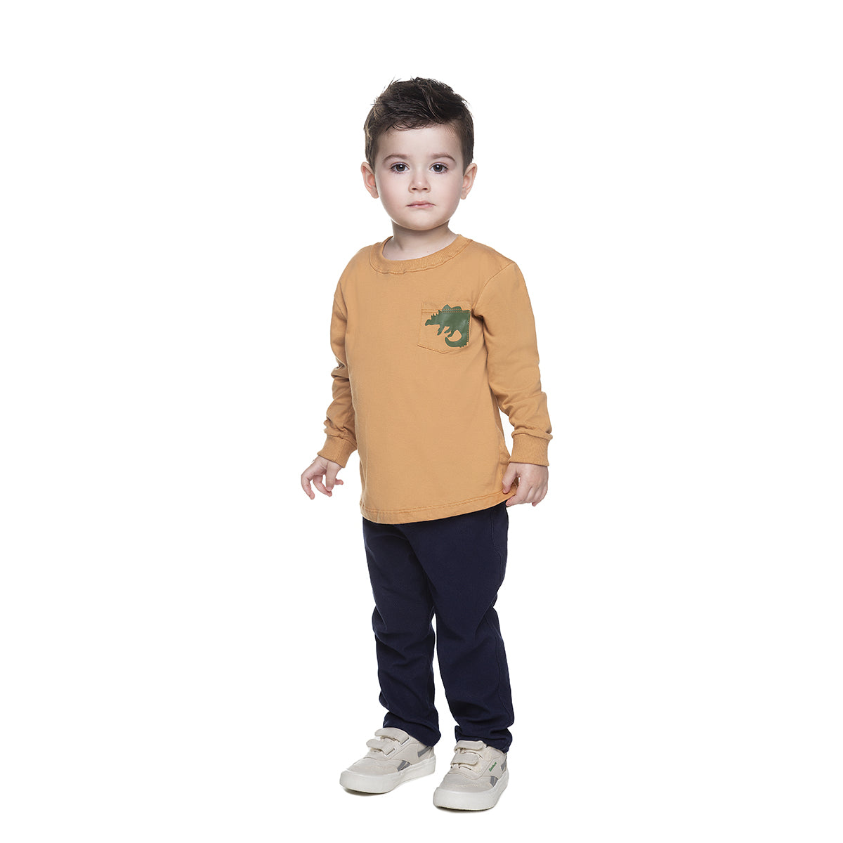 Camiseta Infantil Meia Malha Bolso Dino - Have Fun