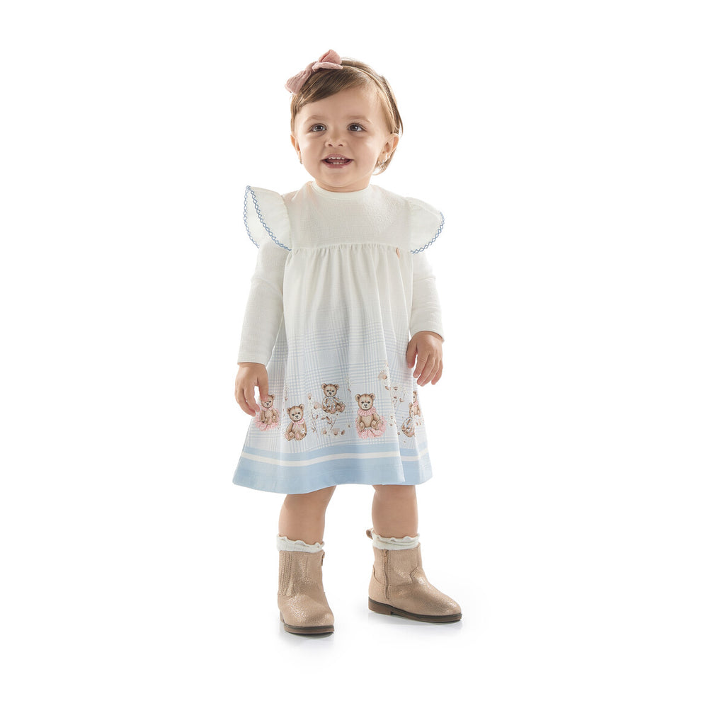 Vestido Bebê Manga Longa Delicado Ursos - Kiki Xodó