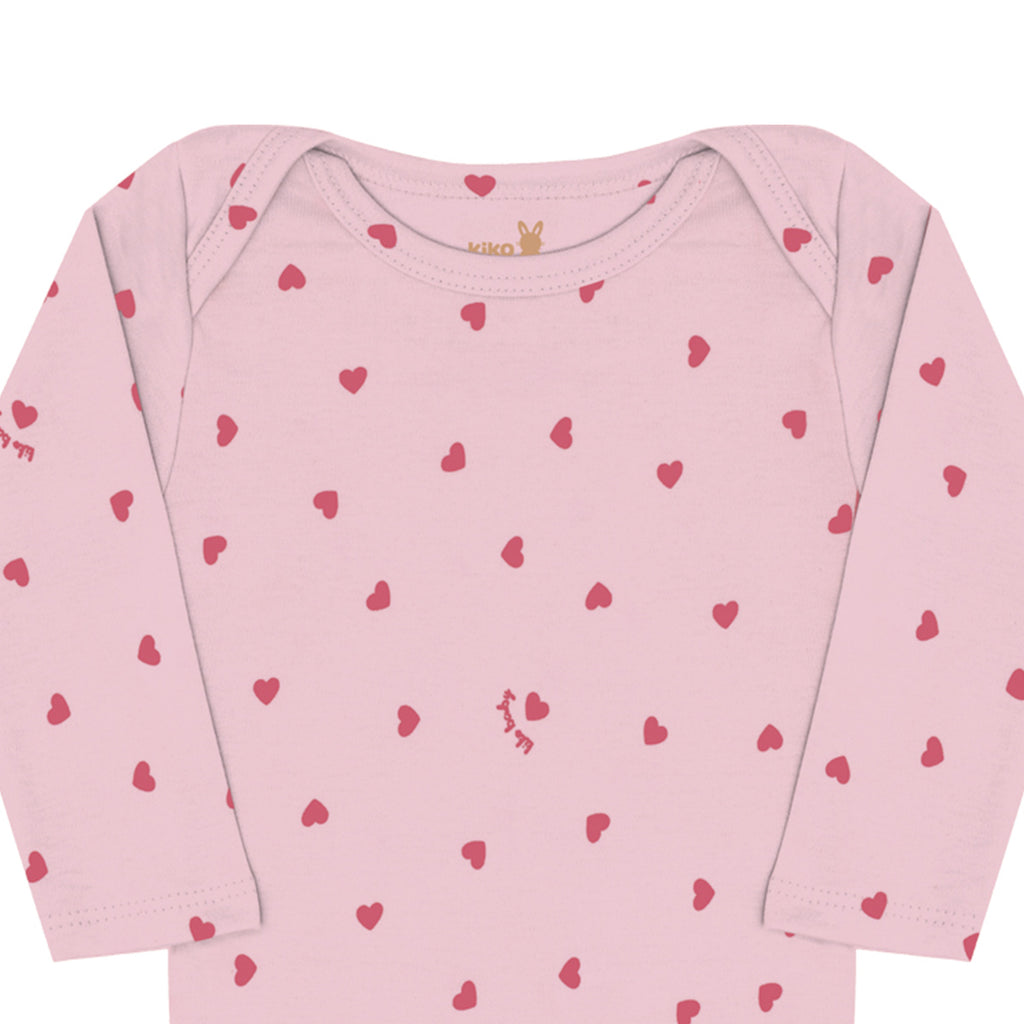 Body Manga Longa Bebê Menina Corações - Kiko Baby