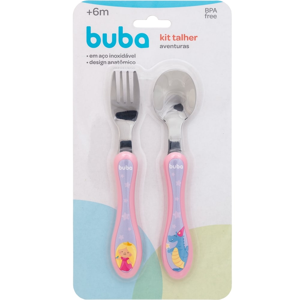 Kit Talher Para Bebê Colher e Garfo Aventuras Princesa - Buba
