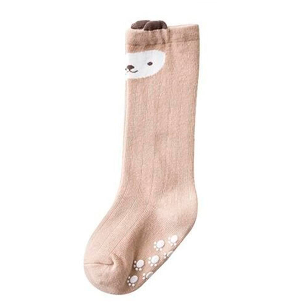 Meia 3/4 Com Antiderrapante Bebê Infantil - Bege Macaco