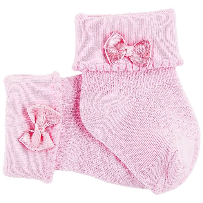 Meia Cano Médio Bebê Menina Punho e Lacinho Rosa - Lupo