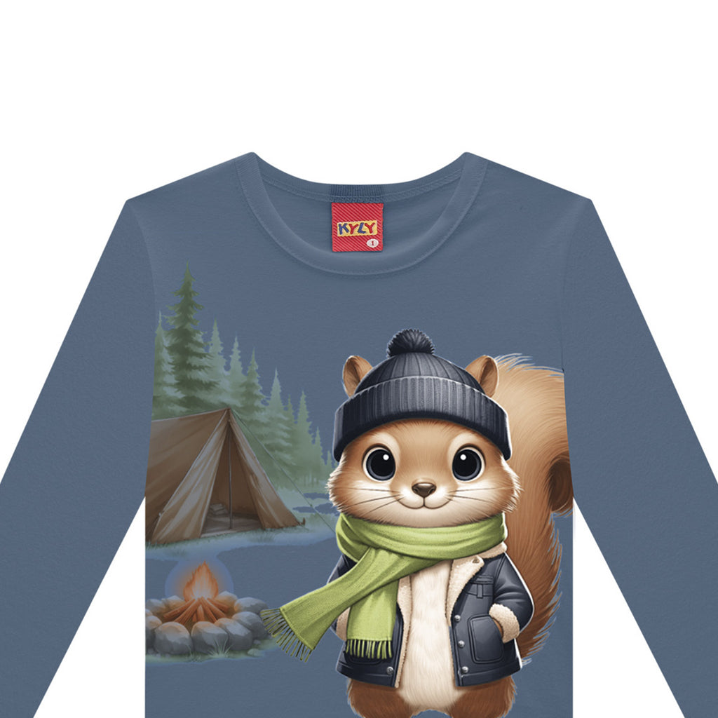 Camiseta Infantil Menino Manga Longa Esquilo - Kyly