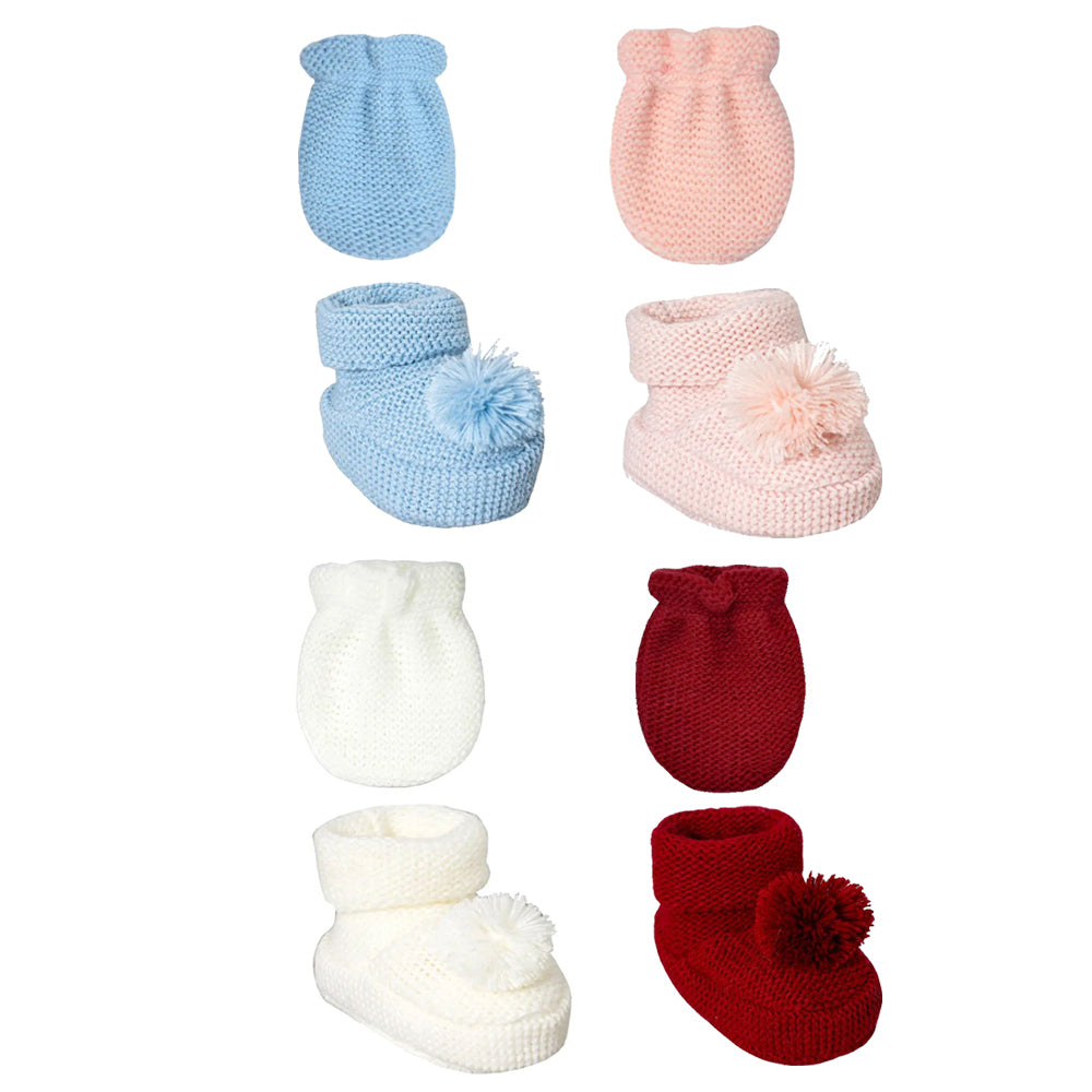 Kit Luva e Sapatinho Tricot Pompom Bebê Recém-nascido - Everly