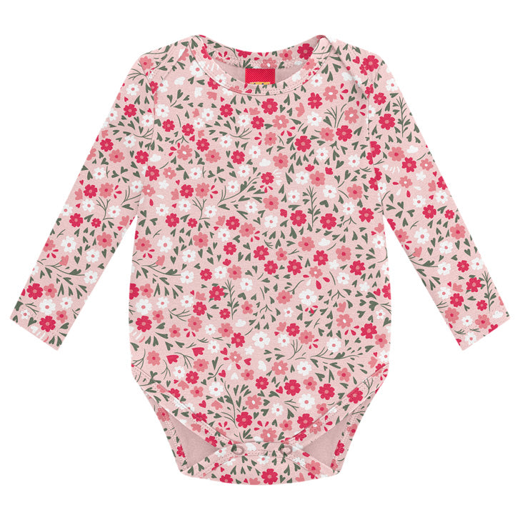 Body Manga Longa Bebê Menina em Cotton Floral - Kyly