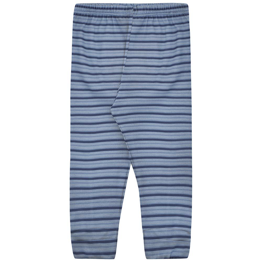 Calça Bebê C/ Vira Pé em Suedine Listras Azul - Kiko Baby