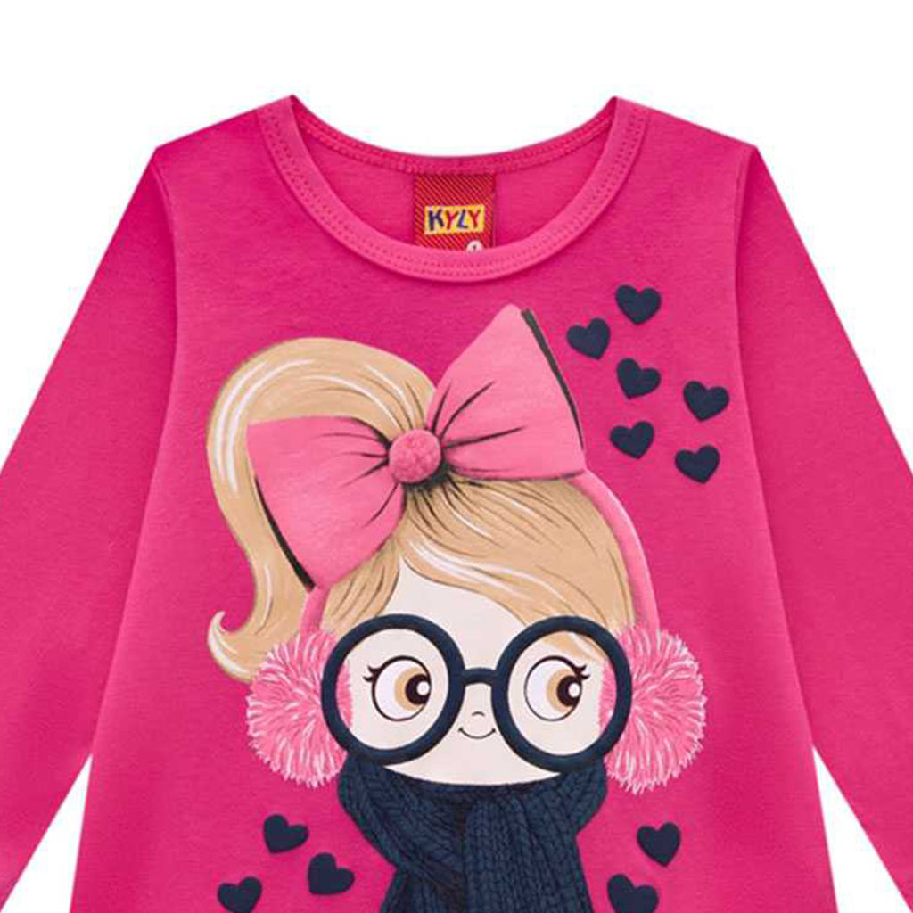 Blusa em Meia Malha Estampa Menina No Inverno - Kyly