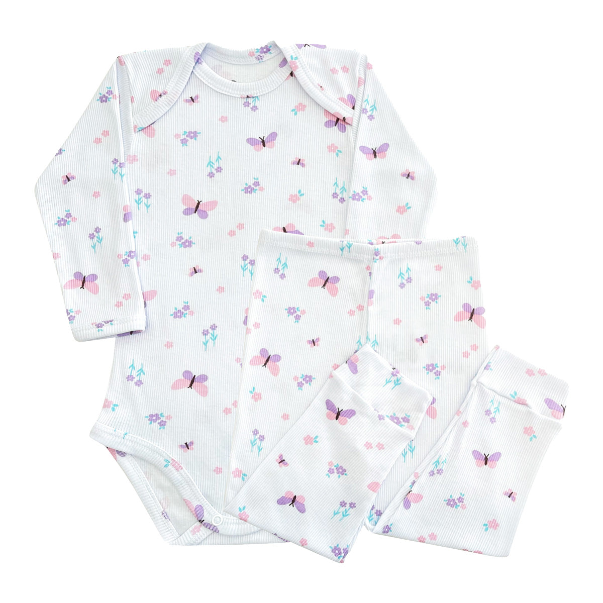 Conjunto Pijama Canelado Body e Calça Borboleta - Odicon