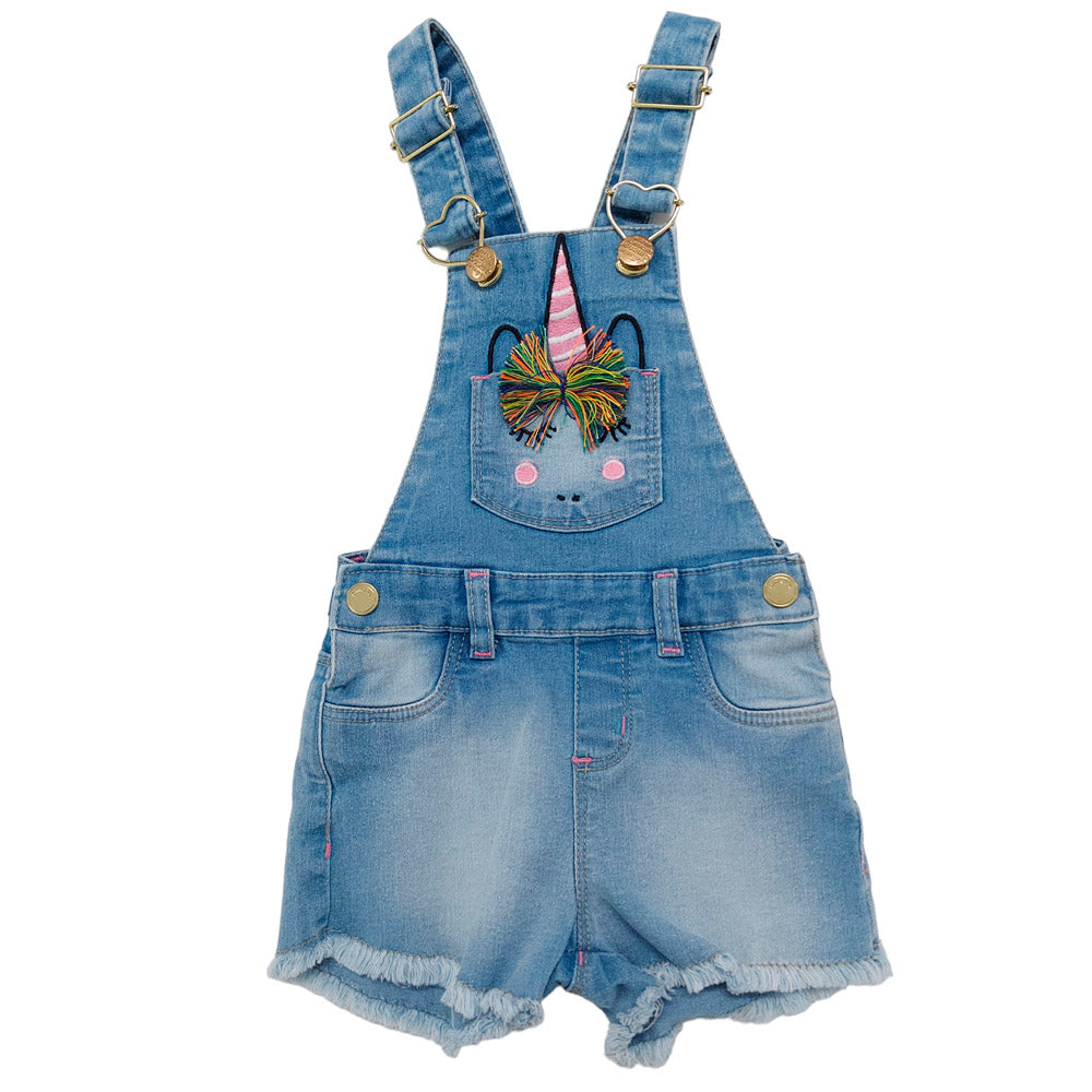 Jardineira Jeans Bebê Menina Unicórnio - Dmenor
