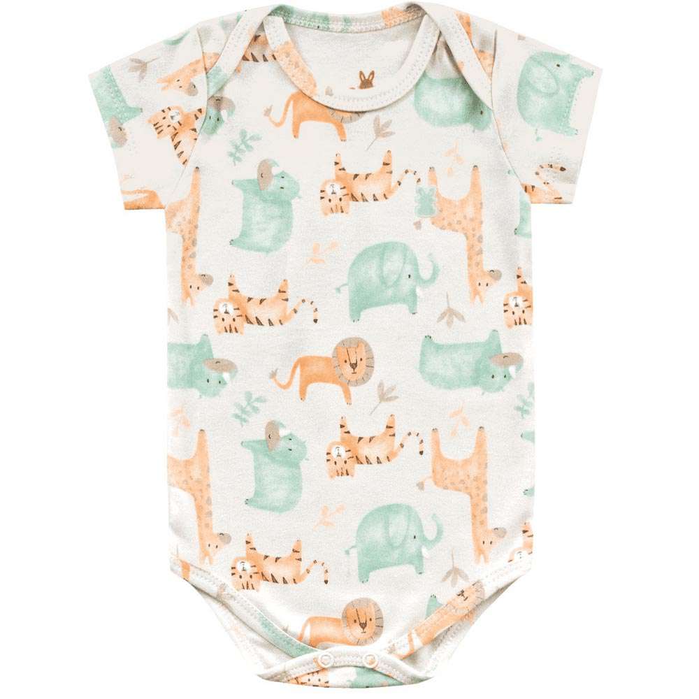 Body Manga Curta Suedine Safari Bege - Kiko Baby