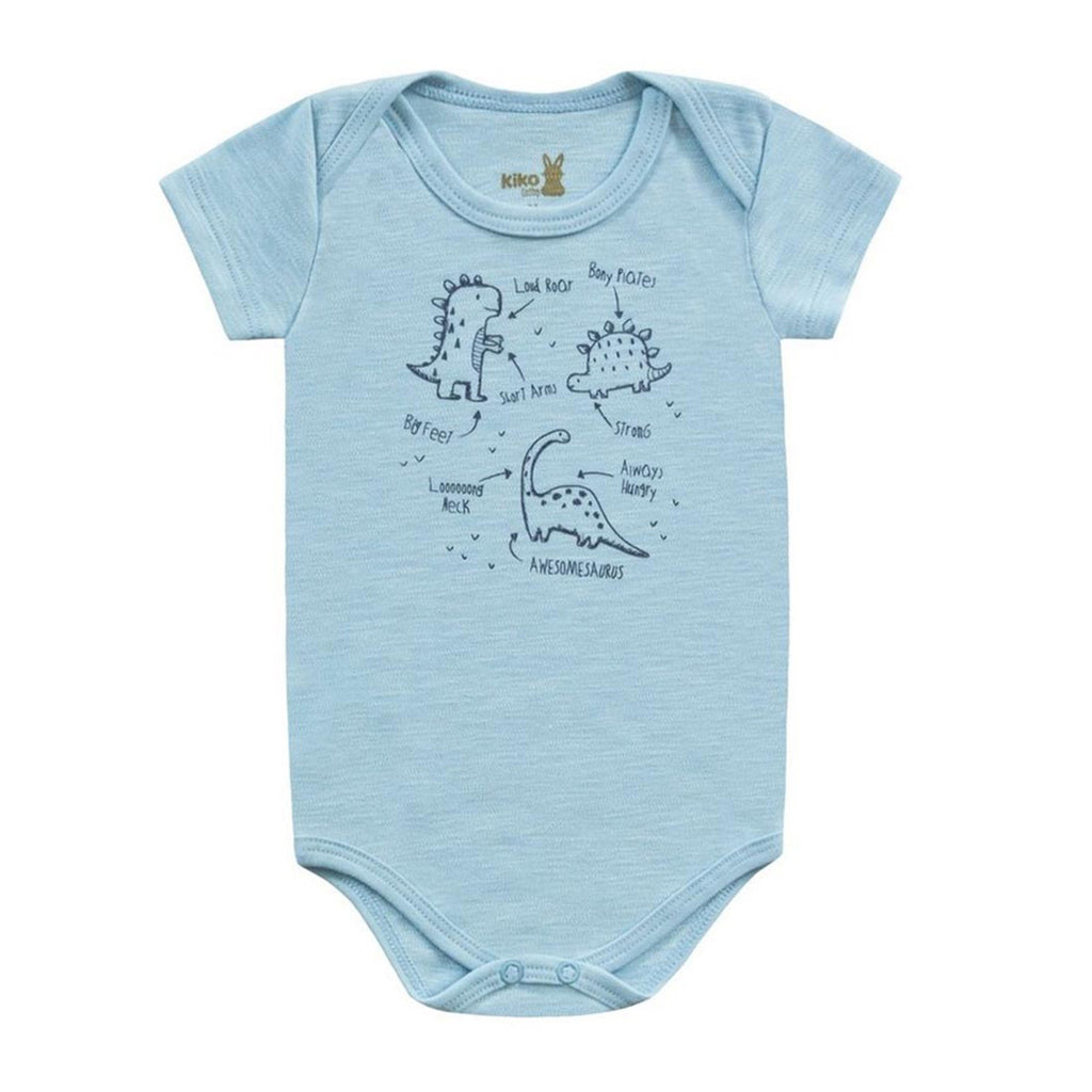 Body Manga Curta Bebê Menino Suedine Flamê Dinos - Kiko Baby