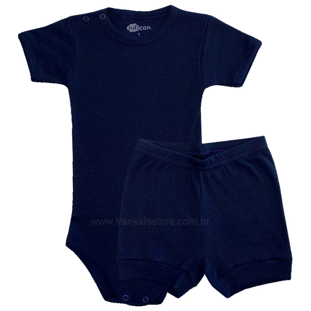Conjunto Canelado Infantil Body e Short Marinho - Odicon