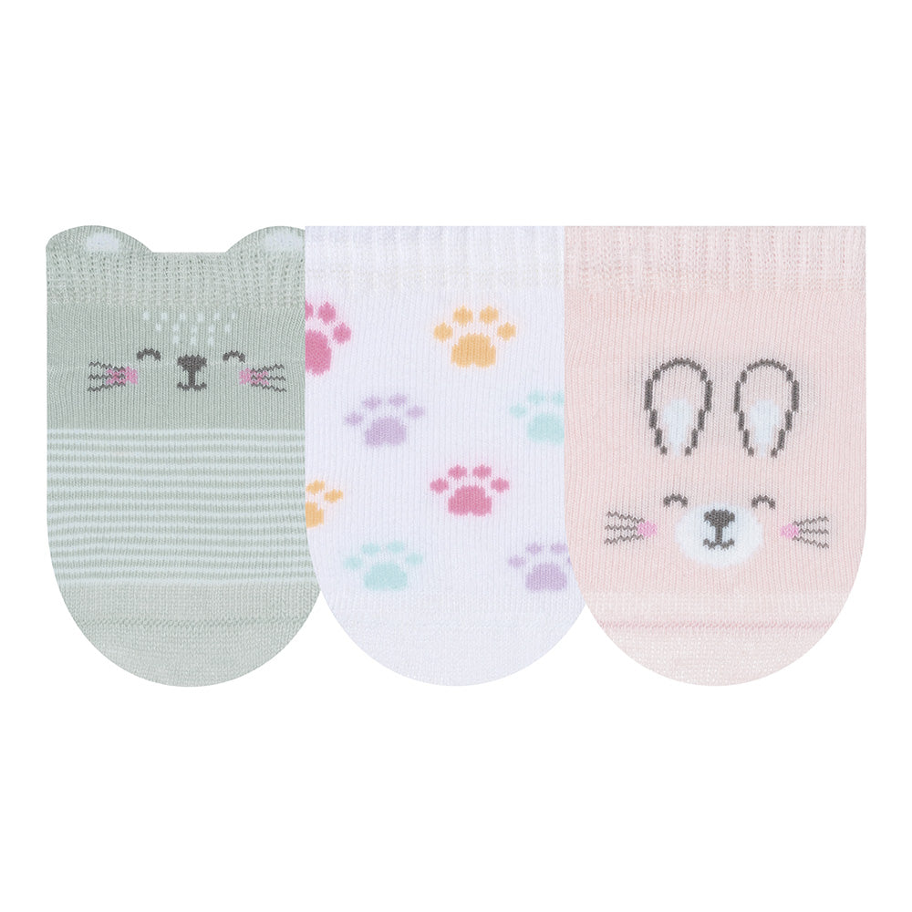 Kit 3 Pares Meia Cano Curto Bebê Menina RN Coelho - Selene