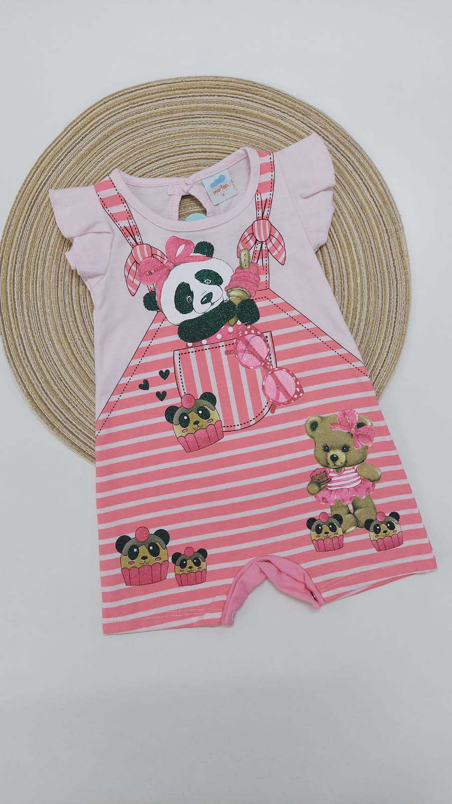 Macaquinho Panda Rosa Listras - Marlan