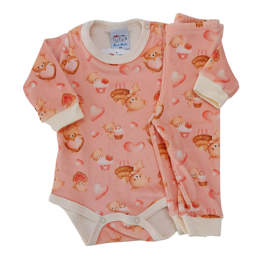 Conjunto Body e Calça Fleece Luxo Bebê Menina - Rosebud