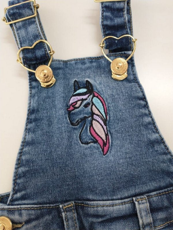 Jardineira Jeans Menina Unicórnio - Dmenor