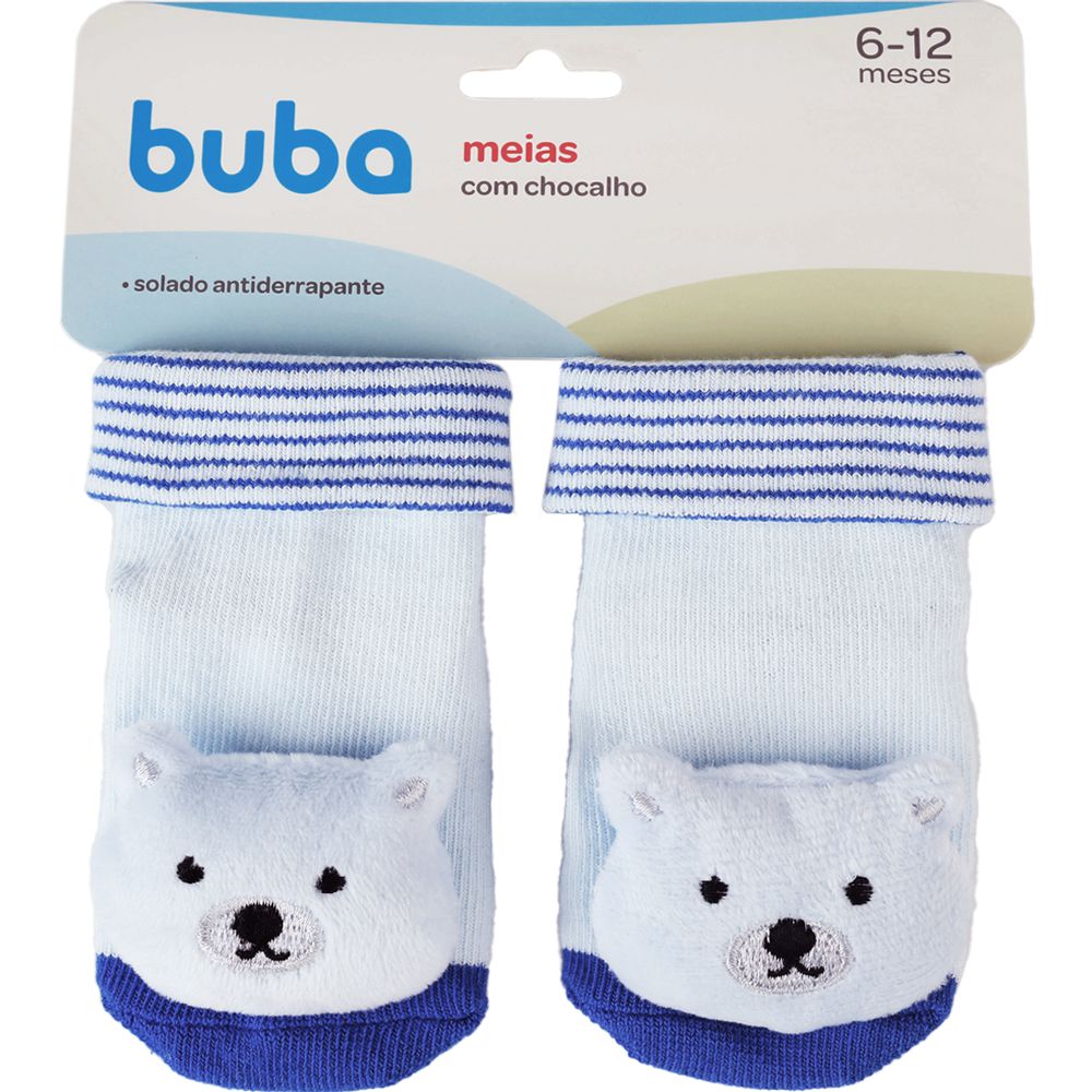 Meia Antiderrapante Bebê com Chocalho Urso - Buba