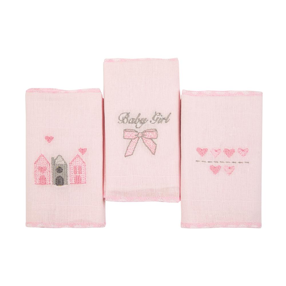 Pano de Boca Composê Bordado 38x38CM C/3 UN Casinha - Papi