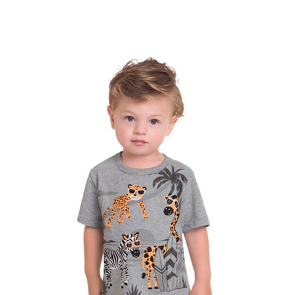 Camiseta Manga Curta Menino Cinza Safari - Kyly
