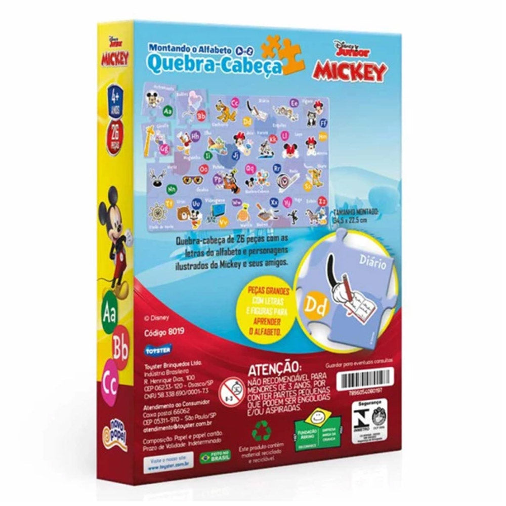 Quebra-Cabeça Montando Alfabeto Mickey 26 Peças - Toyster