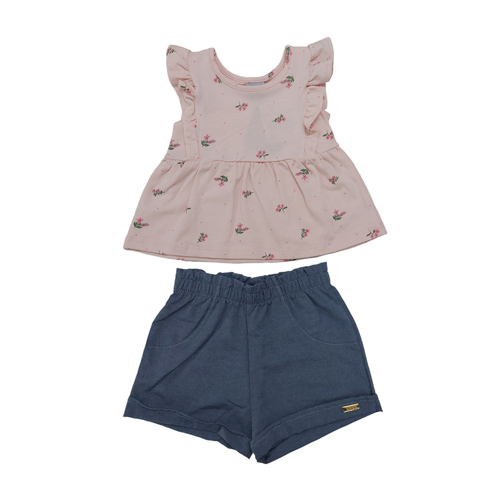 Conjunto Infantil Menina Blusa Cotton e Short - Kiko e Kika