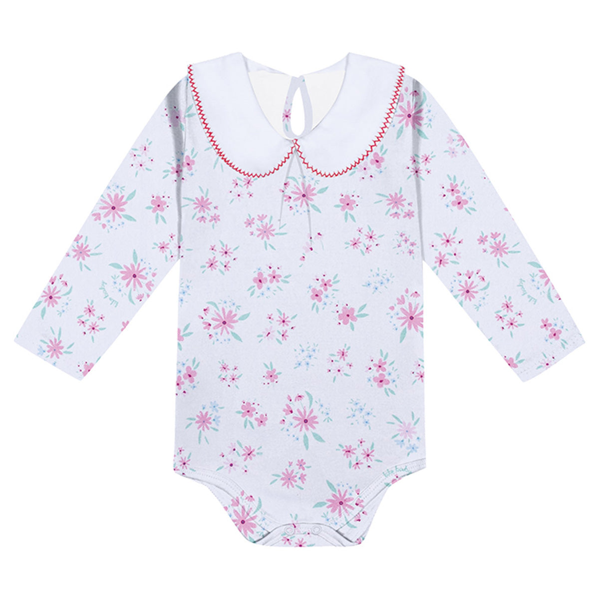 Body Manga Longa Bebê Menina Com Gola Flores - Kiko Baby