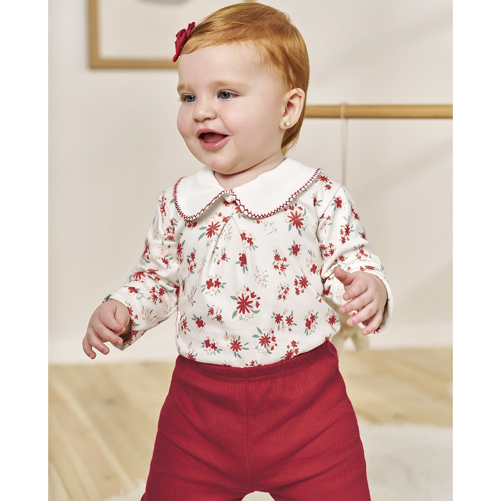 Body Manga Longa Bebê Menina Com Gola Flores - Kiko Baby